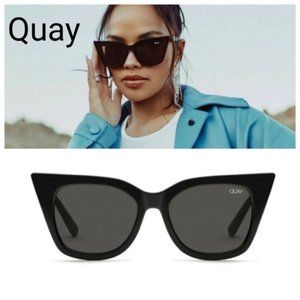 NWT Quay Australia Harper Black / Smoke Cat Eye Sunglasses & Case NEW